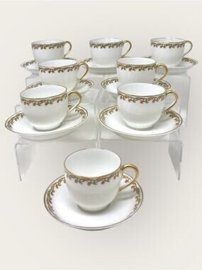 8 Set Limoges Haviland Porcelain Expresso Floral Cups & Saucers Demitasse
